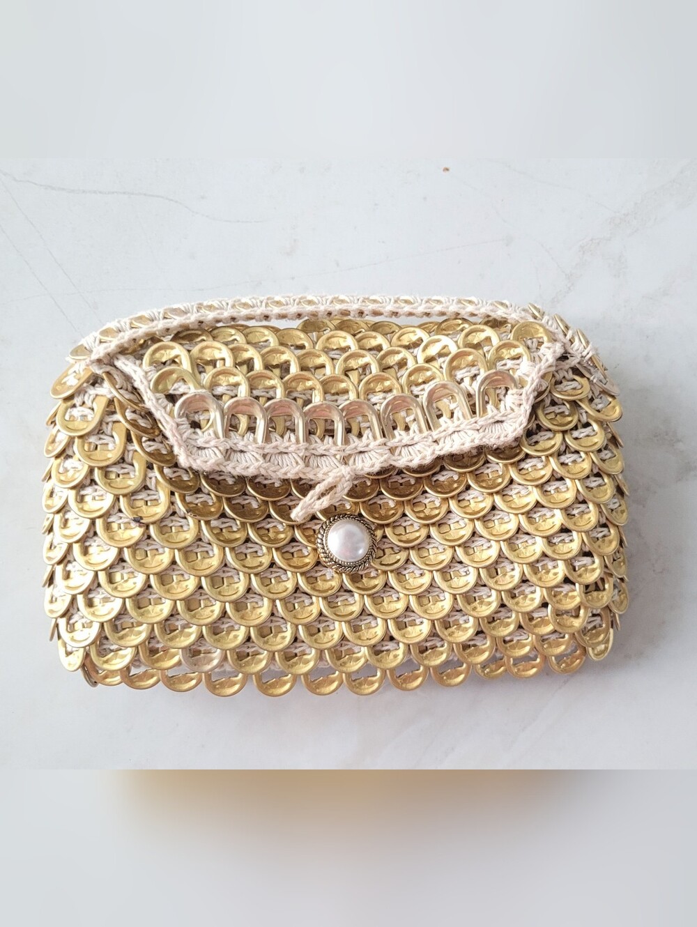 Beautiful Crochet Pop Tab Clutch - Gold